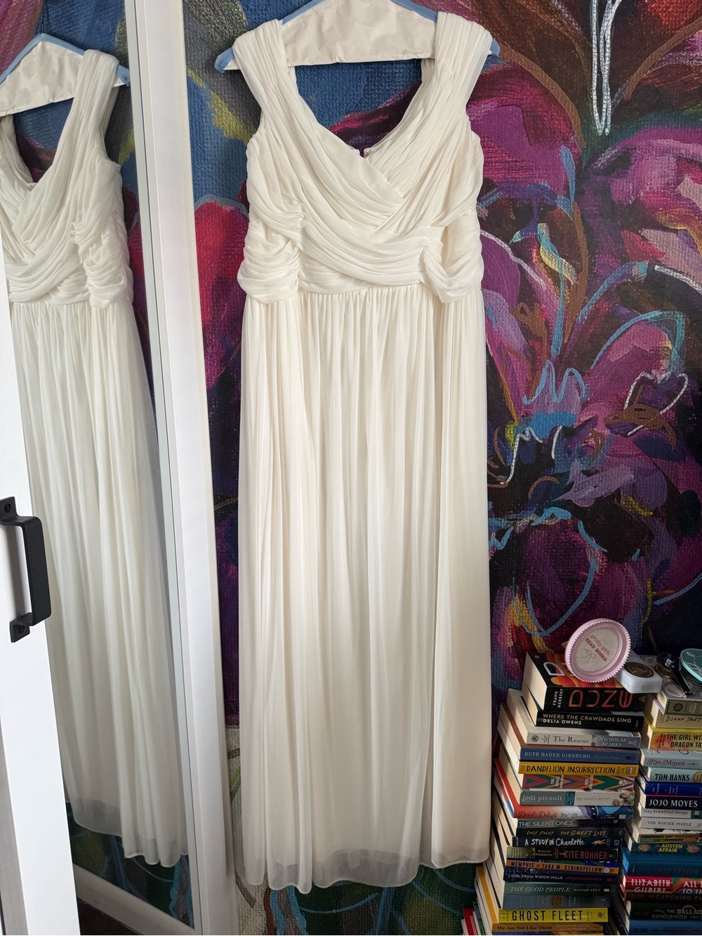 Ivory Ruched Chiffon V-Neck Wedding Gown